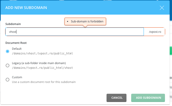 PROBLEM CREATE SUBDOMAIN | DirectAdmin Forums